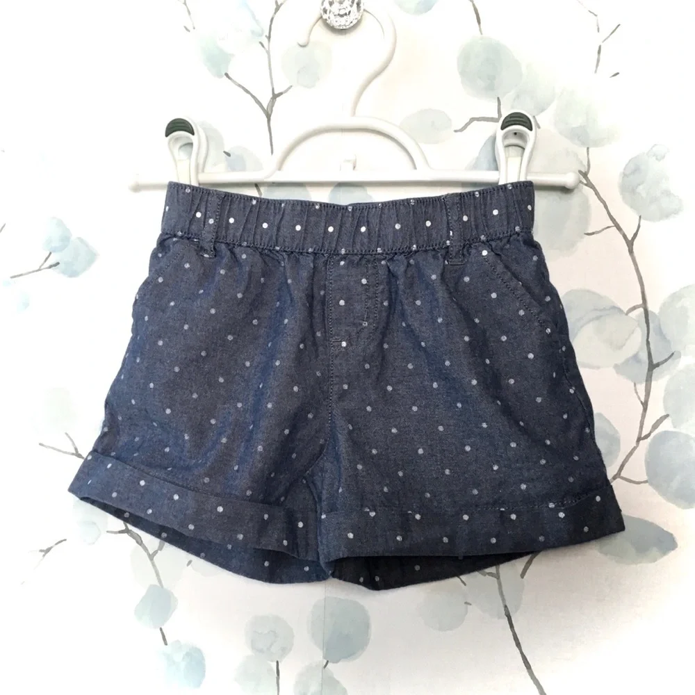 Gymboree Kids Denim Blue & White Polka Dot Cuffed Shorts 4 Pockets Belt Loops